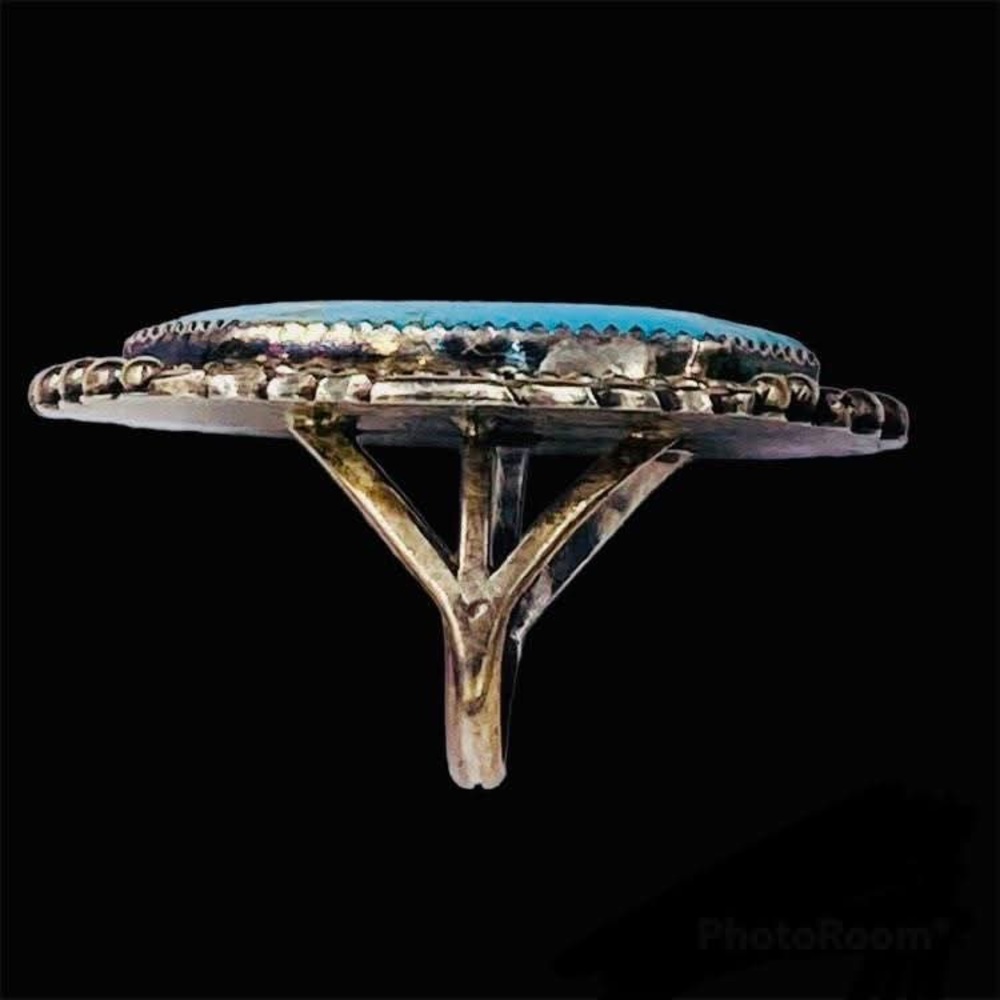 Vintage Navajo Joe Tso Huge Turquoise Sterling Ring - Picture 3 of 7